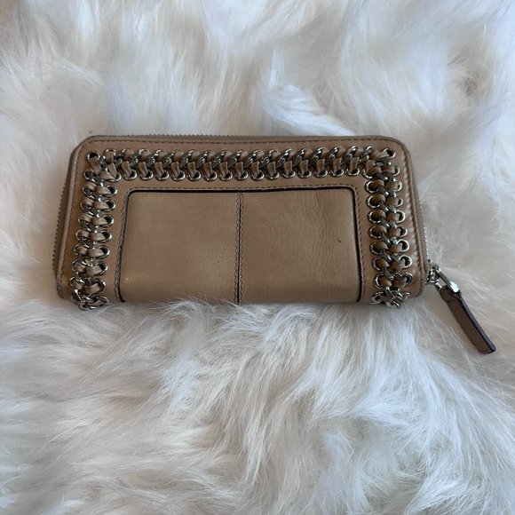 Karen Millen Wallet Calf Leather Full Zip Center Accordion Nude Tan Braid #GK116 - Picture 3 of 14